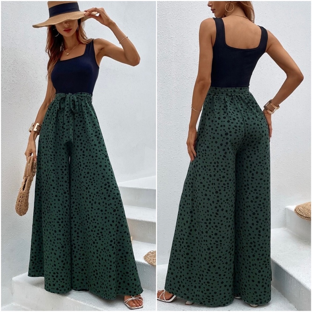 Boho Leopard Print Wide leg Jumpsuit RED OR GREEN - Picture 8 of 8